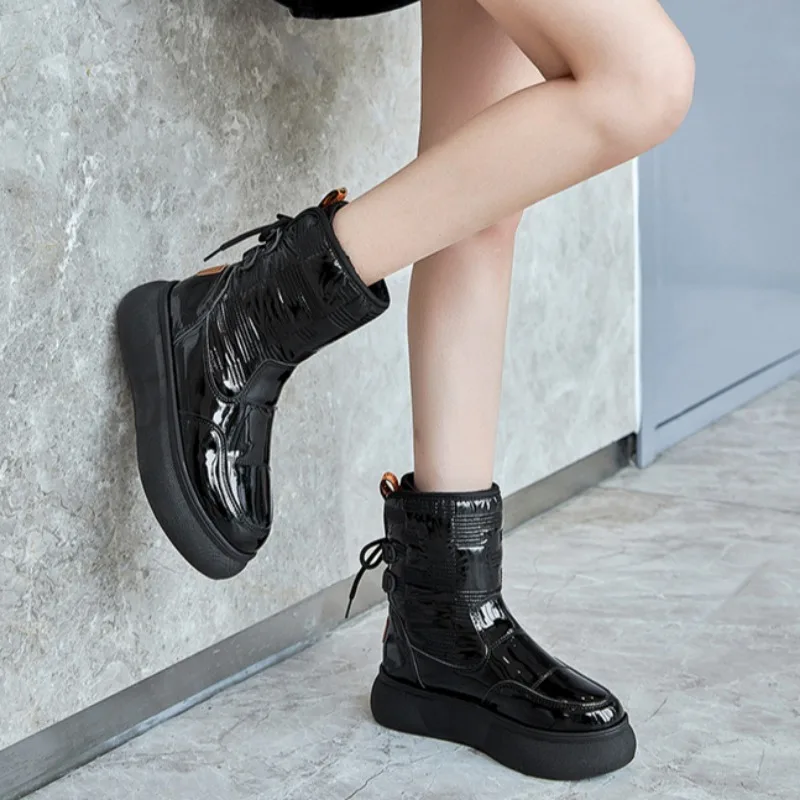 Women's Winter Boots Solid Color Short Boots Comfortable Flat Bottom Boots Thickening Plush Warm Mid Calf Boot Waterproof Shoes