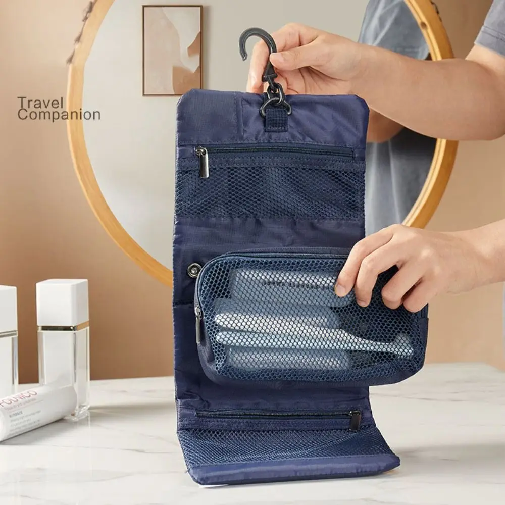 Japanese Style Snap Folding Toiletry Bag Space Saving With Hook Toiletries Storage Bag Convenient Large Capacity