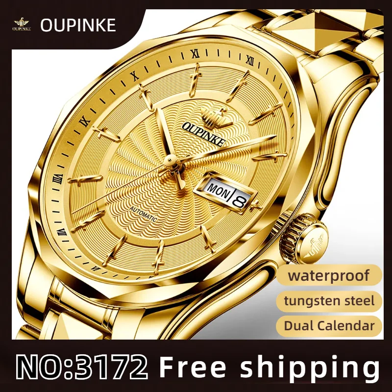 

OUPINKE 3172 High-end Brand Gold Men's Automatic Mechanical Watches Waterproof Dual Calendar Original Luxury Man Wristwatch