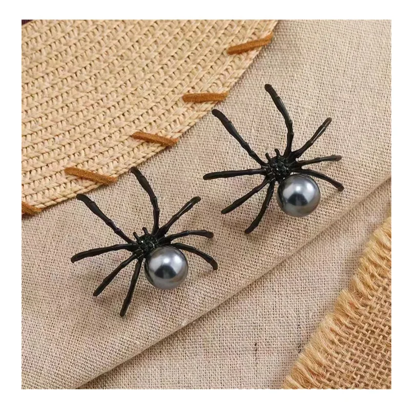 Nieuwe Mode Zwarte Spin Parel Oorbel Trendy Persoonlijkheid Donkere Stijl Halloween Oor Nagel Voor Vrouwen Legering Geometrisch Oor Accessoire