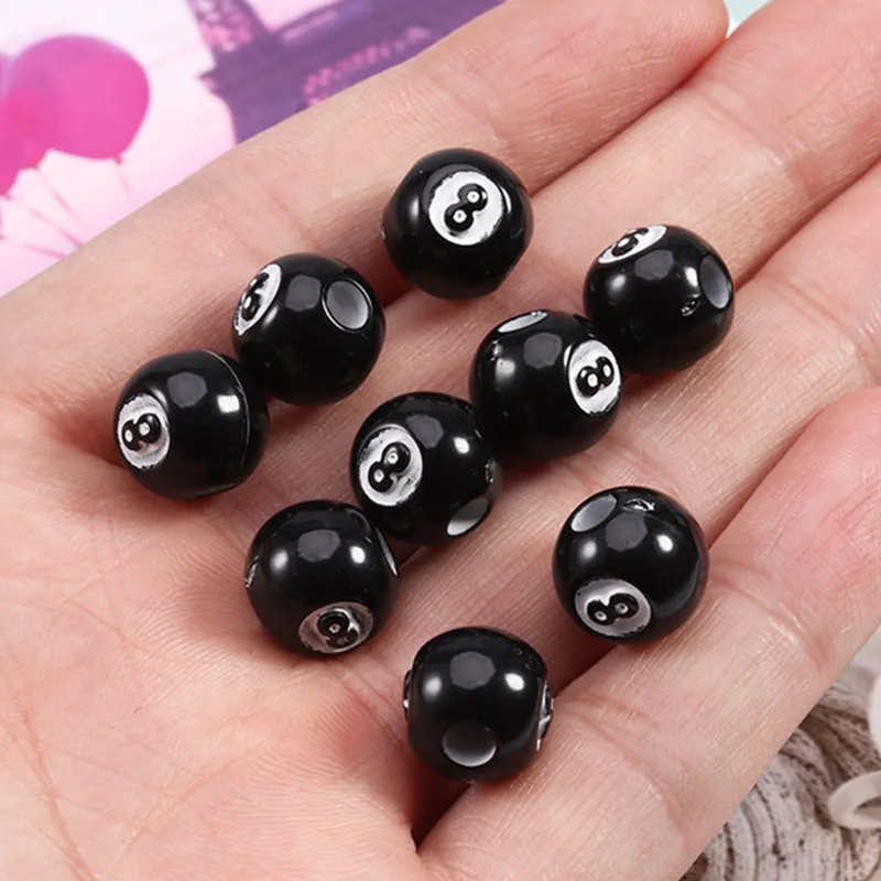 50pcs/lot Black Acrylic Billiards Shape Round Beads Beaded Accessories Spacer Loose Beads For DIY Jewelry Making Findings