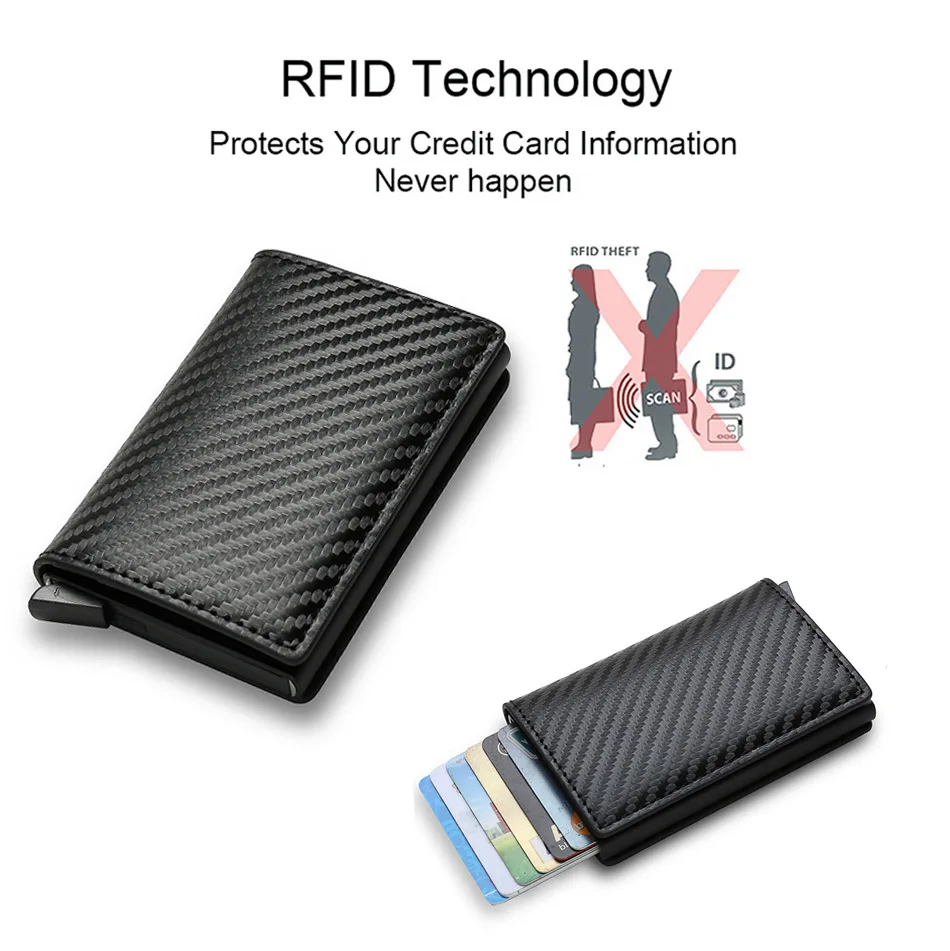 Rfid Aluminum Men Wallet Card Holders Purse Carbon Fiber Men Business Slim Thin Smart Wallet Credit Cardholder Case Note Holder