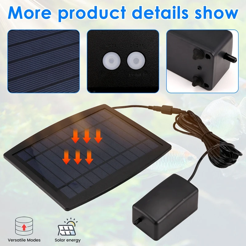 Aquarium Air Pump Oxygenator, 2.5W Solar Air Pump With 2 Air Bubble Stones, Solar Pond No Noise Solar Aerator For Pond