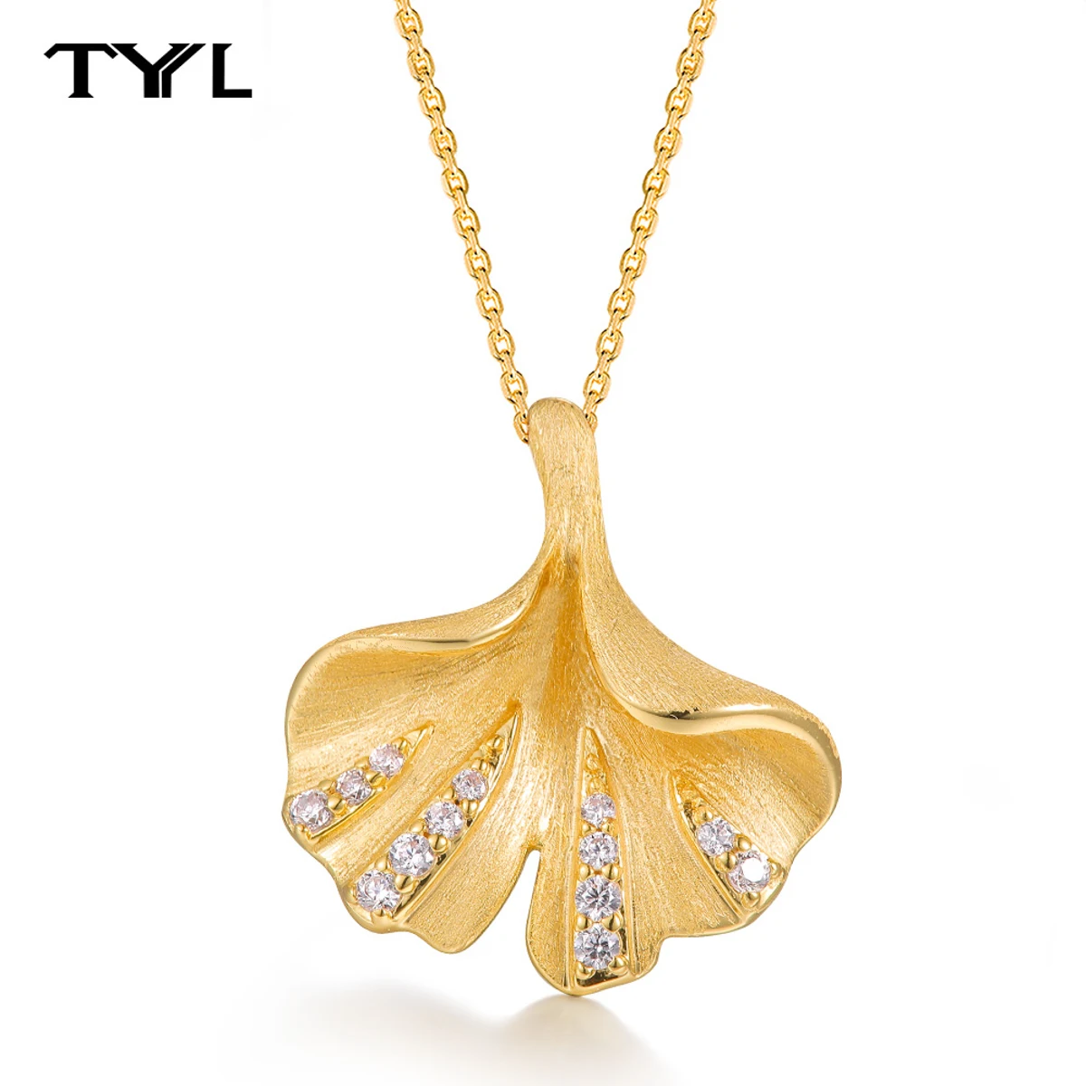 TYYL Ginkgo Biloba Leaf Pendant For Women Gift Zircon Gold Plated Ladies Temperament Luxury Frosted Pendants Necklace Jewelry