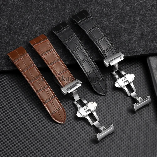 Imagen 2 del producto Para correa de reloj Cartier de 20mm y 23mm, correa de cuero de vaca para reloj Santos serie 100, pulsera suave con hebilla plegable, pulseras para hombres