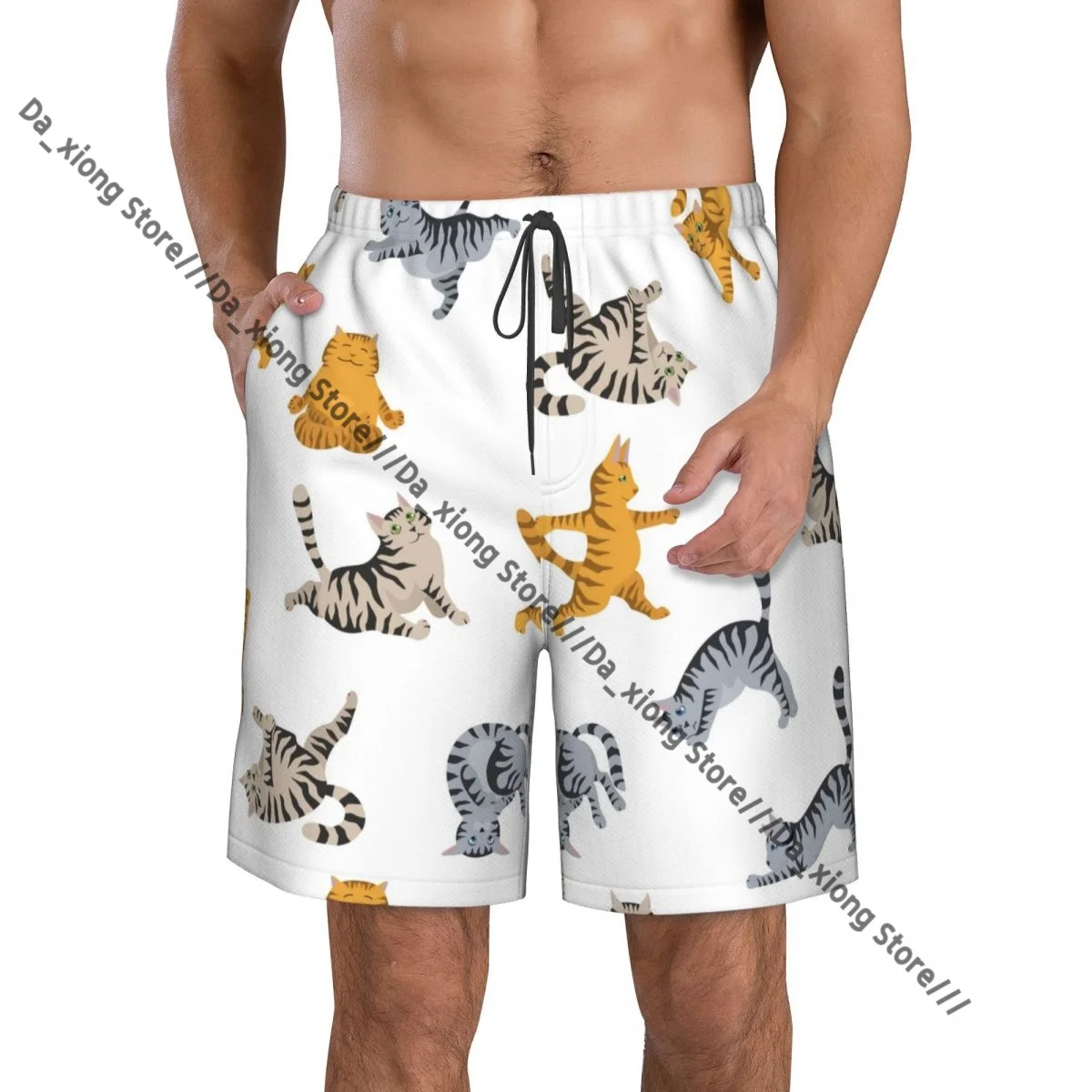 Cats With Different Yoga Poses Quick Dry Swimming Shorts For Men Swimwear Swimsuit Trunk Bathing Beach Wear