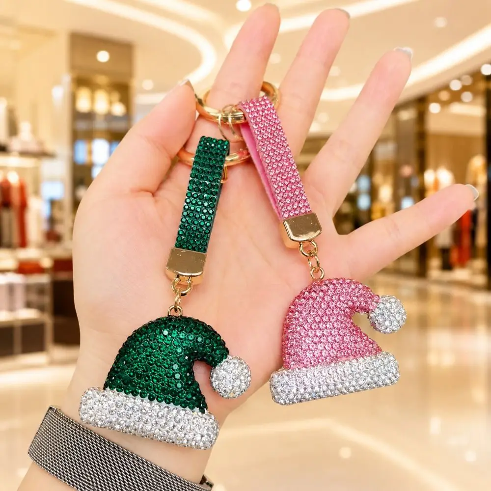 Santa Claus Rhinestone Christmas Keychain Christmas Hat Christmas Stocking Metal Xmas Pendant Ornaments Blingbling