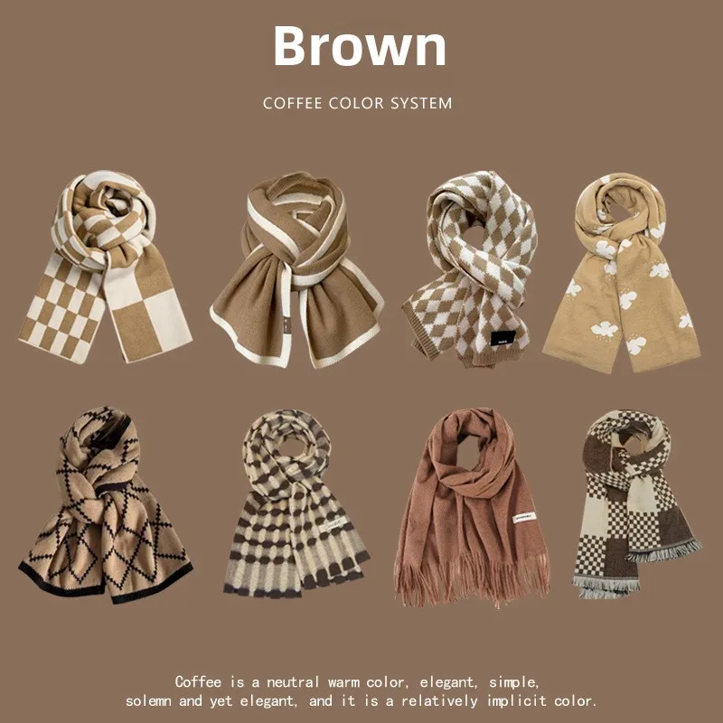 

Warm Coffee Series New Atmosphere Scarf Autumn and Winter Men's Thickened Shawl Warm Trendy Versatile Neck Scarf Foulard Scarves