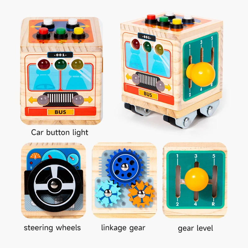 

Montessori Cube Toy Wooden Ball Tool Car Toy Polyhedron Busy Bus Toy Kids Early Education Train Hand Brain Sense Organ Toys Gift