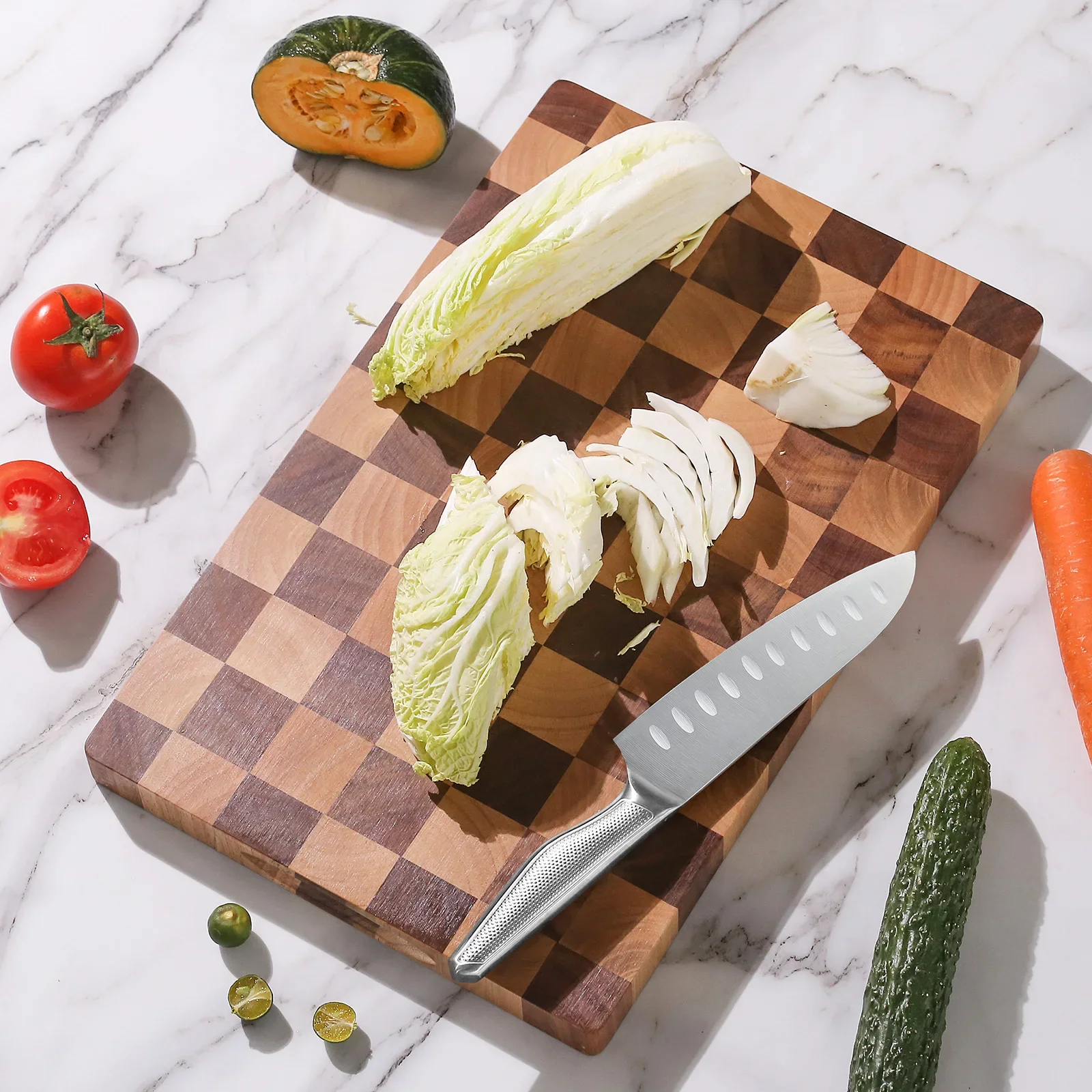 TURWHO Acacia Wood Rubberwood Chopping  Board High-Quality Thick Kitchen Cutting Board Wooden Checkerboard  Fruit Board No Paint