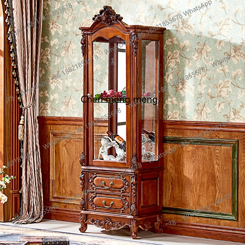 

European double-door wine cabinet American all-solid wood locker against the wall with glass high-end restaurant wine cabinet