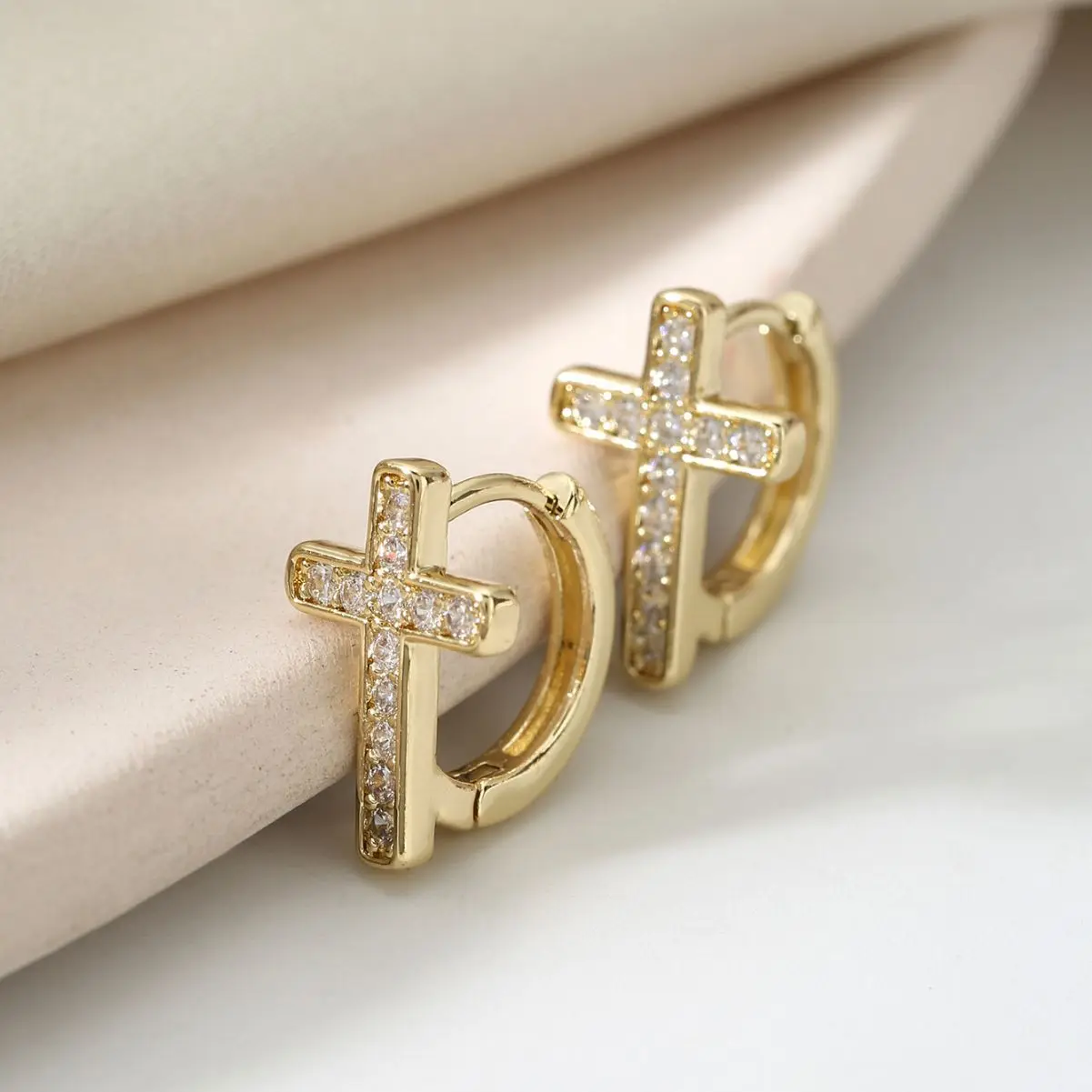 925 Sterling Silver 18K Gold Plated Exquisite Cross Zirconia Earrings for Women, Wedding Party Gift, Fashion Jewelry