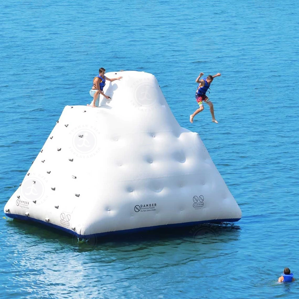 Customized Size 0.9mm PVC Large Water Iceberg Floating Rock Toys Games Climbing Wall Slide Inflatable Iceberg For Adults