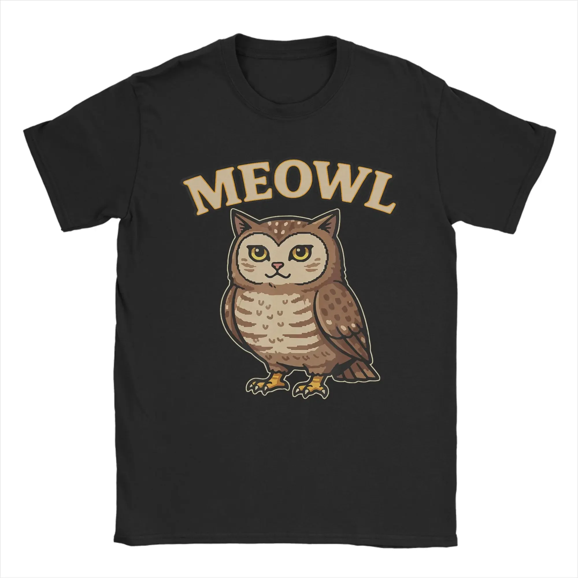 Забавная футболка с мемом «Meowl Funny Meow Cat Owl Brainrot» для мужчин, с коротким рукавом, круглым вырезом, 100% хлопок, идея для подарка, одежда