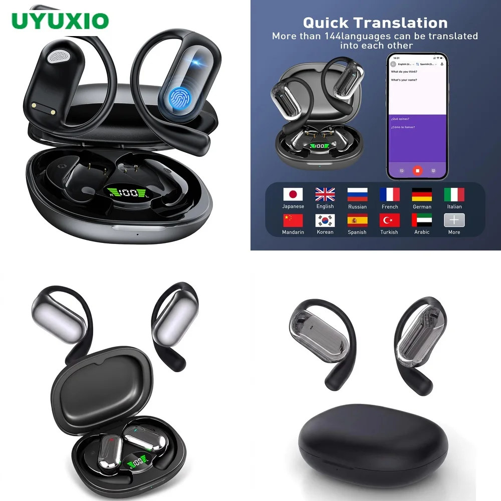 AI Translation Earbuds Wireless Earphone Open-Ear 144 Languages BT 5.4 No Subscription Real-Time Translation 4 Modes OWS