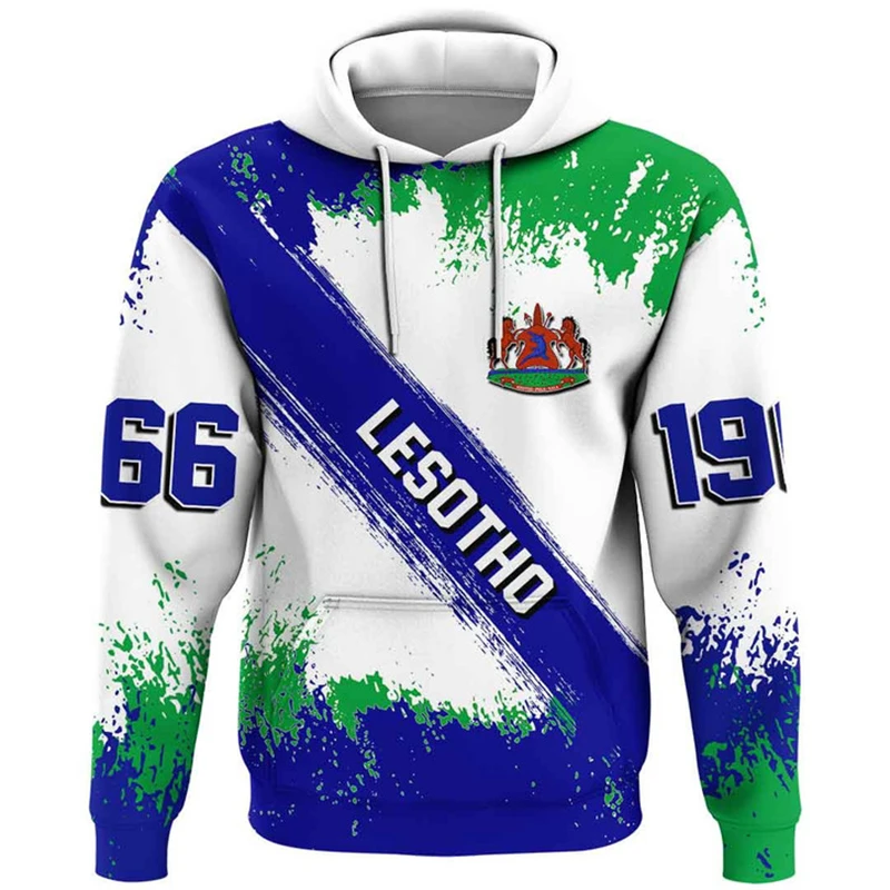 Lesotho Map Flag Graphic Sweatshirts National Emblem Hoodies For Men Clothes Casual Boy Streetwear Africa Country Hoody Jersey