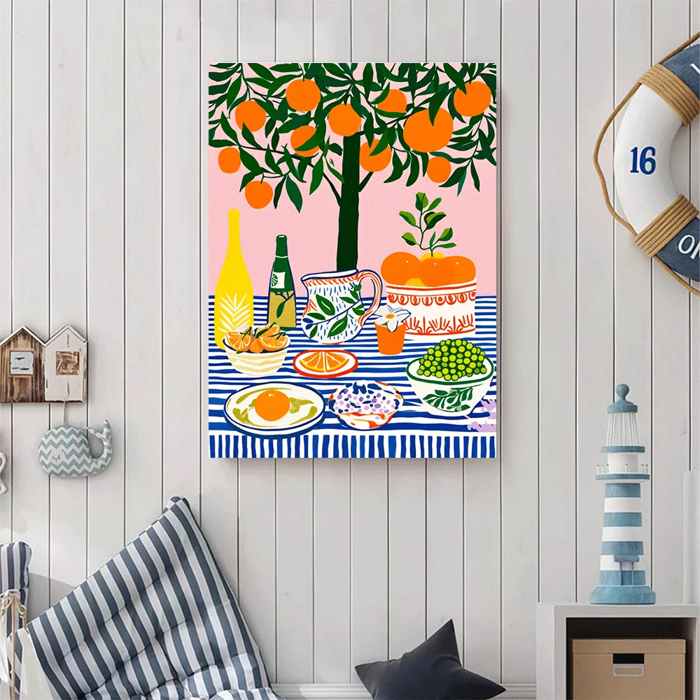 1PC-Unframed Canvas poster wall decoration  Orange Tree Table Still Life Summer Fruit Pattern Art Print