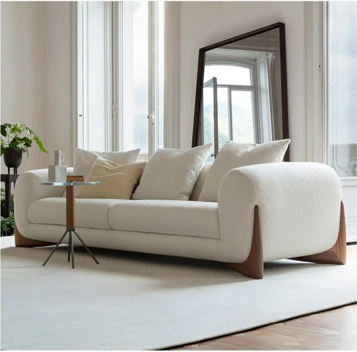 Italian Minimalist Living Room Sofa Feet Modern Light Luxury Household Sofa Wax Wood Solid Frame White Bedroom Furniture Set