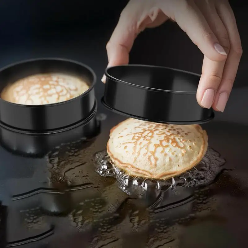 1/2/5PCS Tart Crumpet Muffin Ring Set Food-Grade Stainless Steel Double-Rolled Nonstick Black for Pancake Pastry Omelette Home