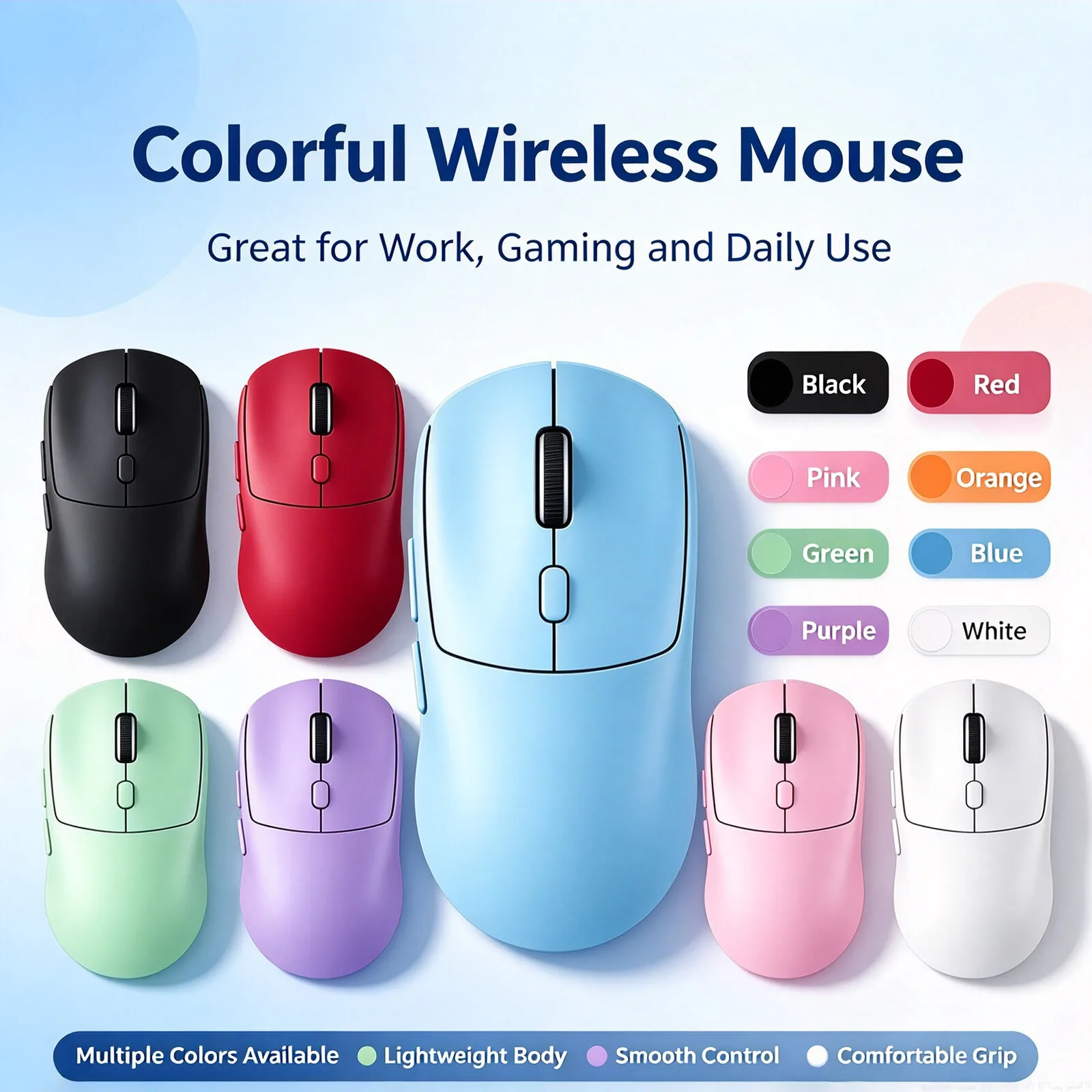 6 Keys Wireless 2.4G Bluetooth Dual Mode Mouse Ergonomic 65g Lightweight Rechargeable Gaming Office Mice for Laptop Mac Android