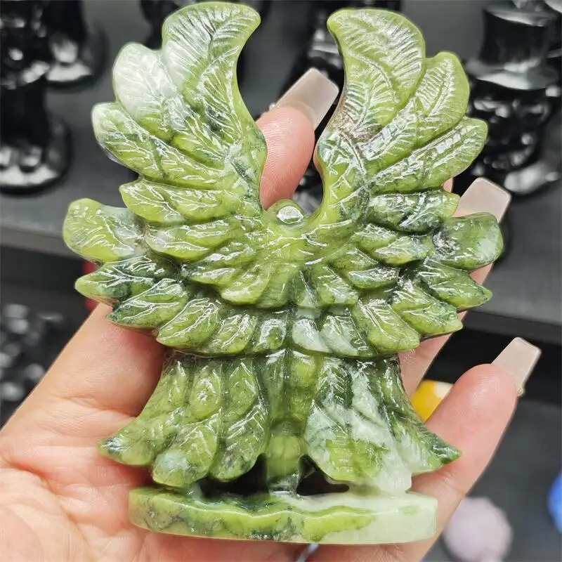 Natural Ophiolite Green Jade Seraph Angel Carving Reiki Healing Fengshui Stone Home Office Decoration Holiday Gift 1PCS