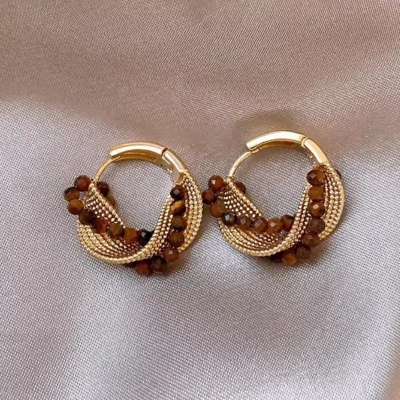 Maillard Style Twisted Circle Beaded Earrings For Women Fashion Celebrity Style Ears Accessories Jewelry Gifts Party Casual Wear