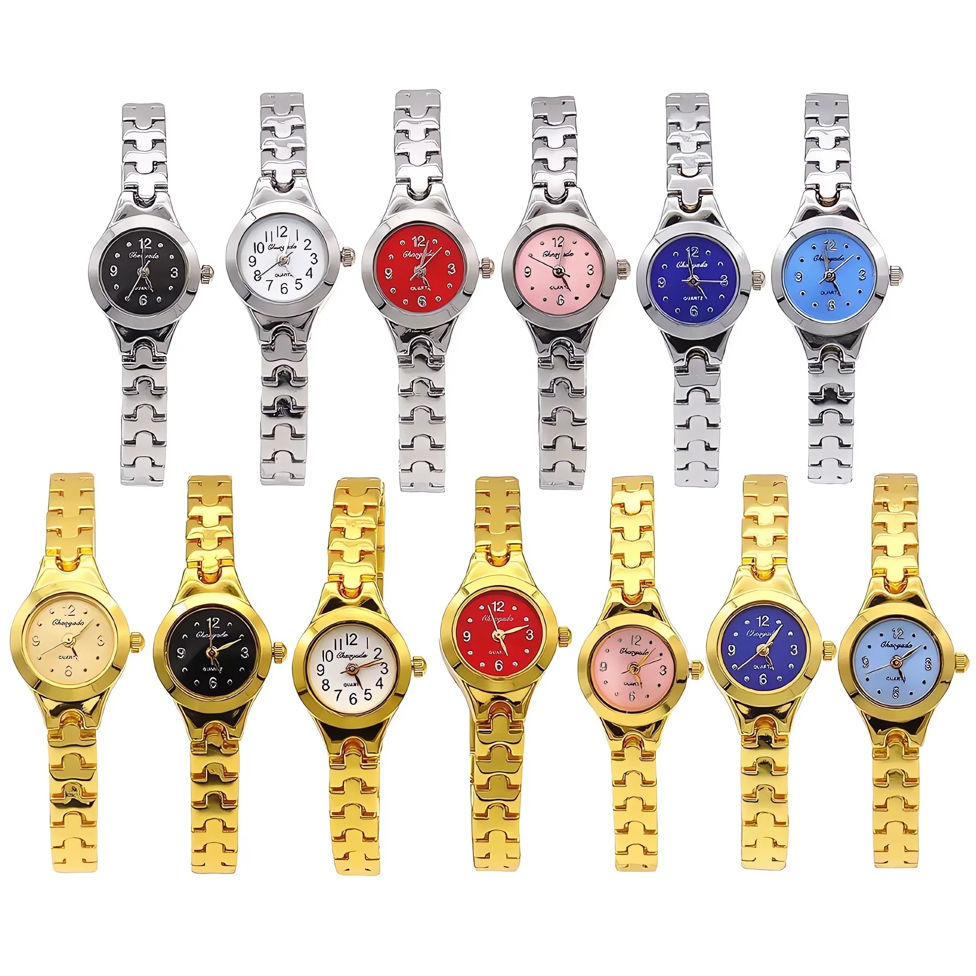 13Pcs/Lot Golden Bracelet Watch for Women Small Dial Quartz Leisure Wristwatch Popular Fashion Accessory