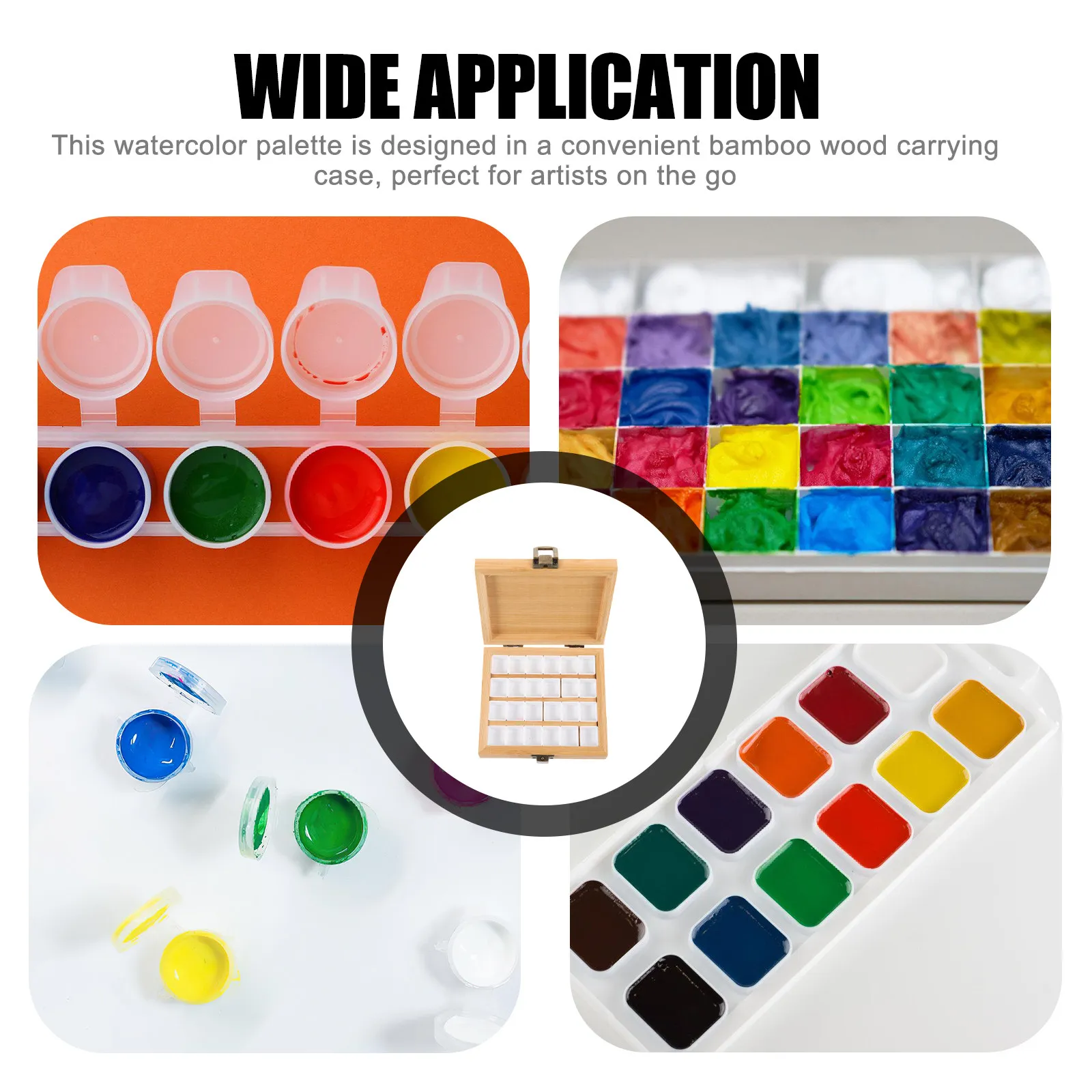 Watercolor Palette Solid Wooden 24 Grid Portable Mini Watercolor Paint Box Travel Mixing Tray Compact Pocket Palette Case