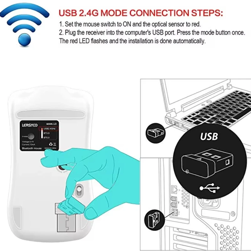 ماوس لاسلكي جديد 2.4G + بلوتوث 5.0 + 3.0 ماوس ثلاثي الوضع كتم قابل لإعادة الشحن ماوس ألعاب لاسلكي رفيع للغاية من الألمونيوم