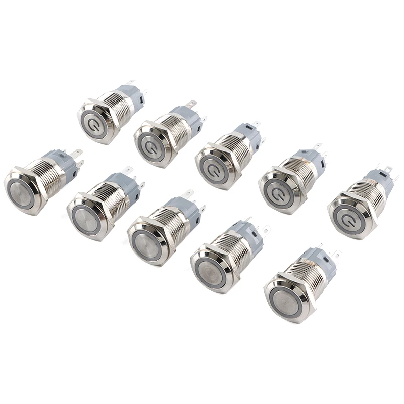 Waterproof Stainless steel Metal Button Switch 16mm Car Engine Power Switch 12v LED Light Latching Self-locking Button Momentary