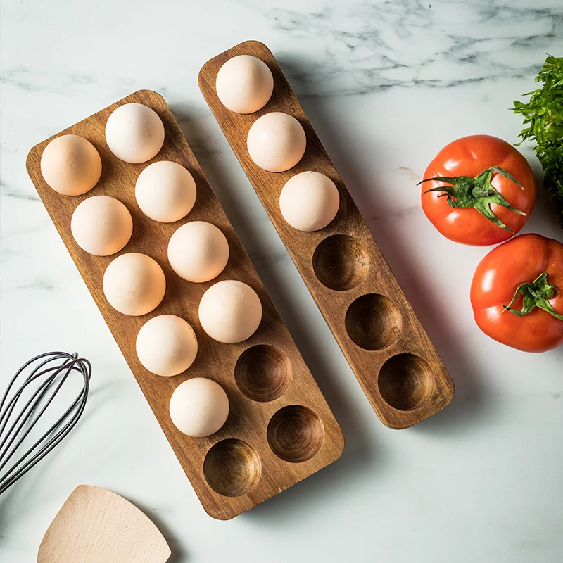 Soporte de madera para huevos, encimera rústica y bandeja de almacenamiento para refrigerador, organizador de cocina de granja, almacenamiento de cocina