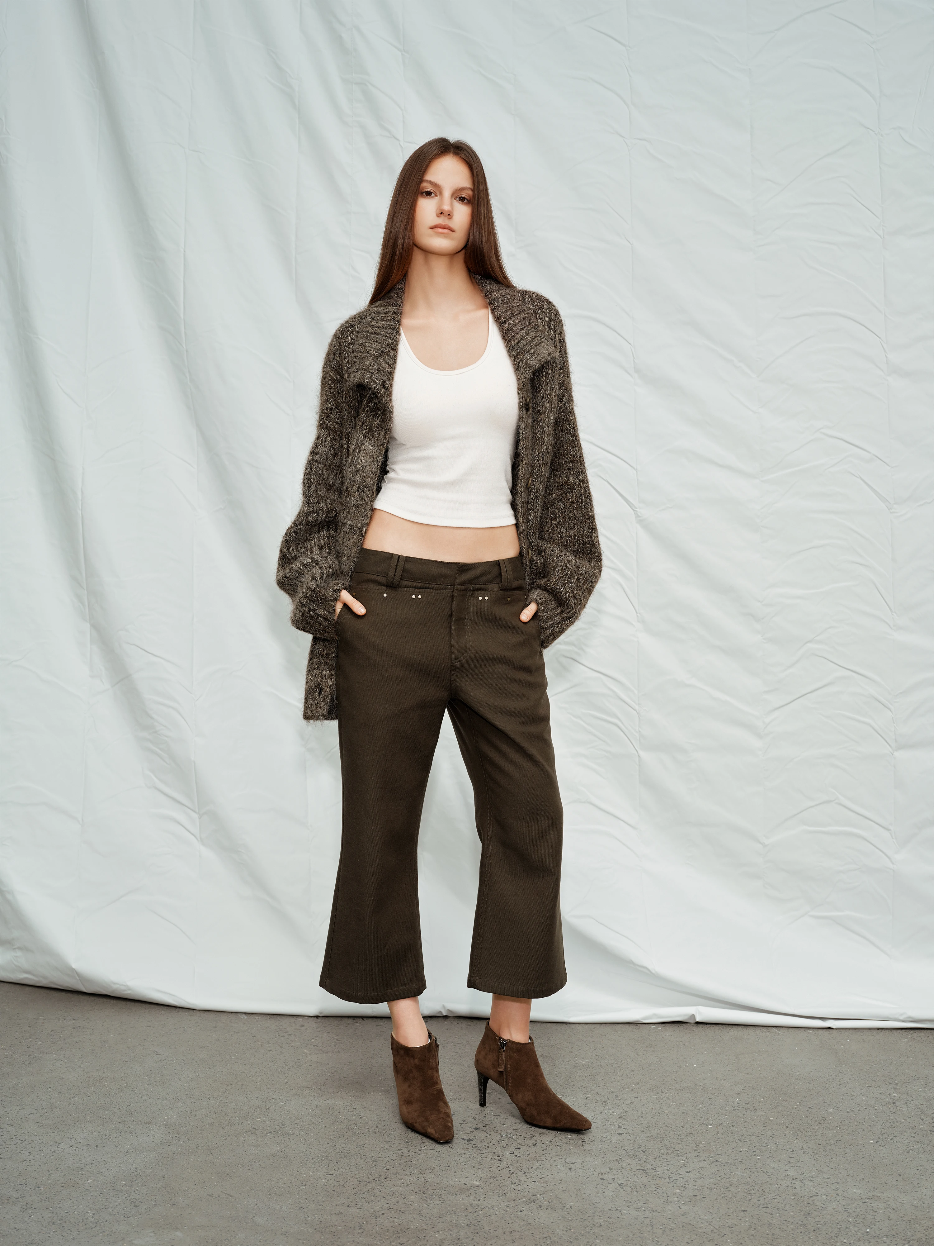 ZhouMiao Early Memory Blend Lenzing Hemming mid Waist Flared Pants Slimming Eighteen Pants Women Casual Straight Leg Trousers