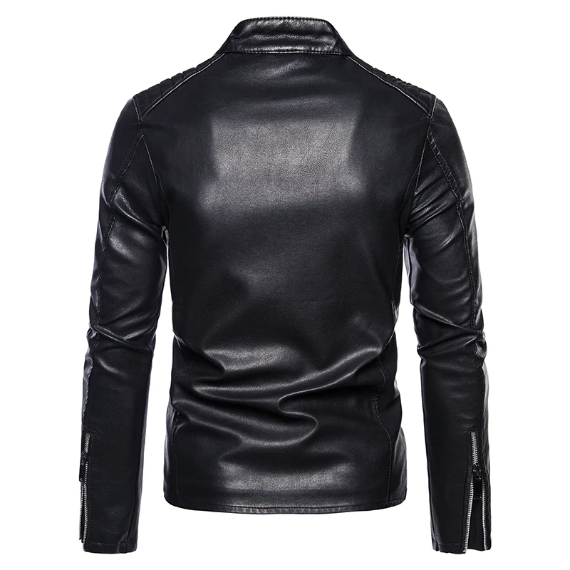 Men Stand Collar Moto Leather Jackets Slim Fit Leather Coats High Quality Male Fashion Casual Leather Jackets M-5XL