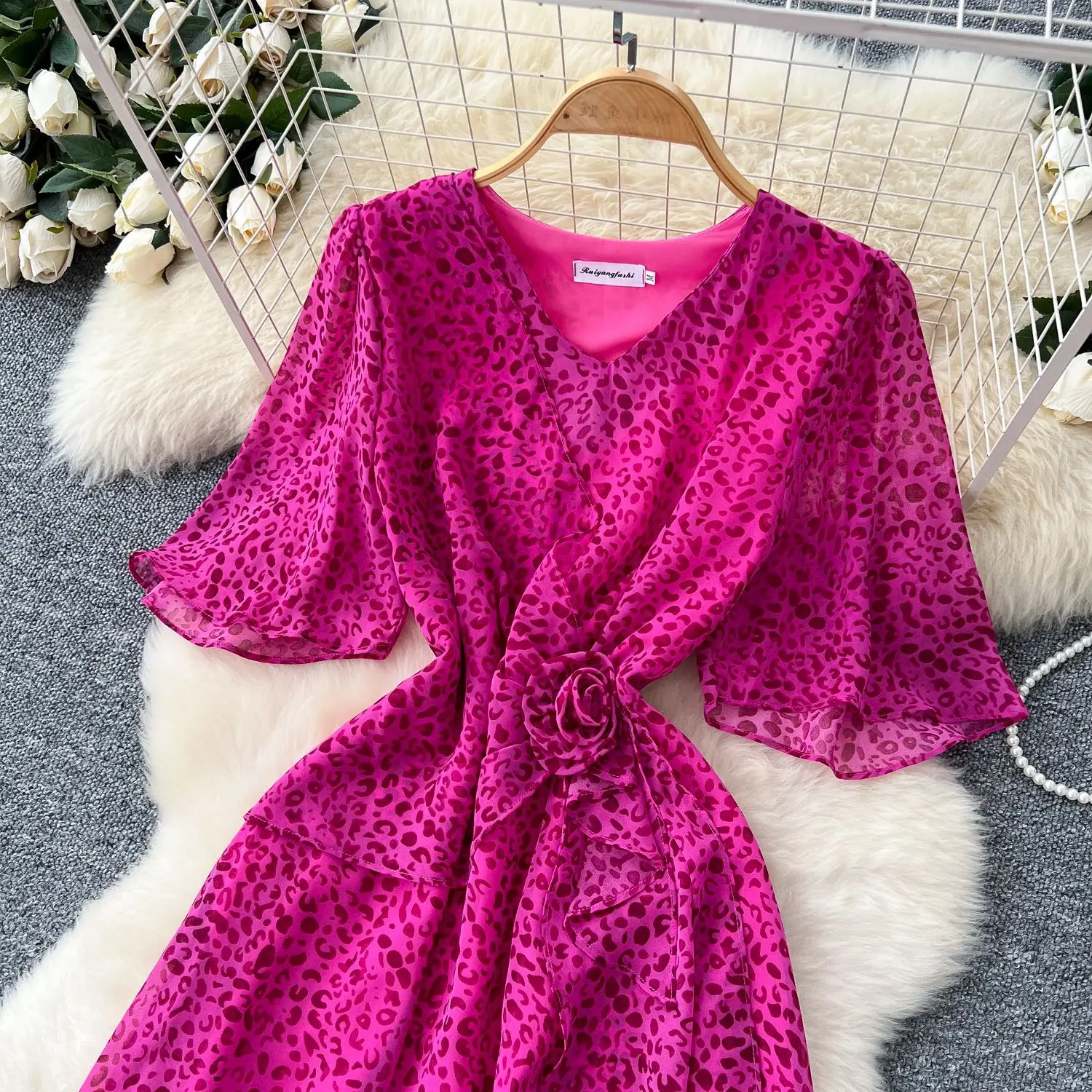 Abiti leopardati con stampa donna maniche a farfalla scollo a V abito lungo skinny casual slim fit Y2k streetwear abiti estivi per feste