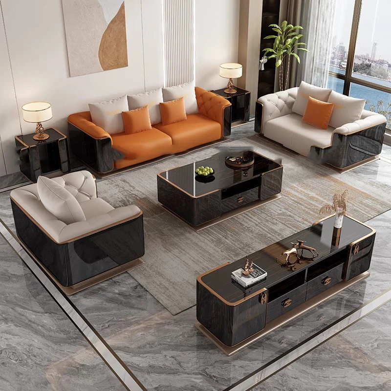 Leather European Living Room Sofas Luxury Italian Modern Armchair Lounges Sofas Double Lazy Daybed Furniture