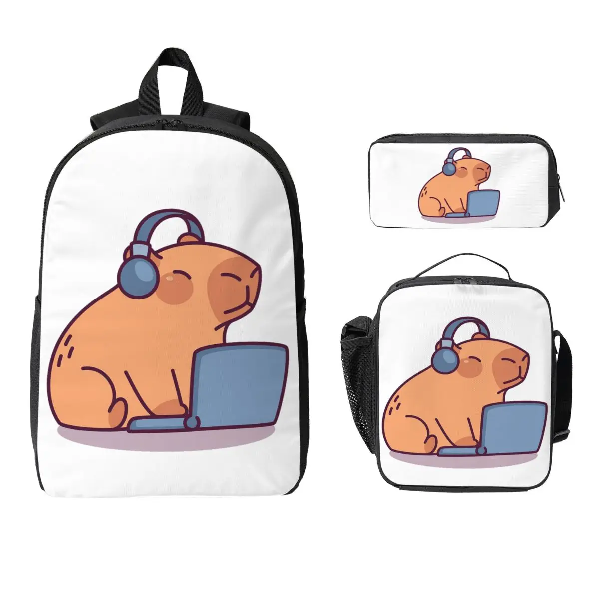 

Cute Capybara Loves Bubble Tea Backpack Student Boys Girls BookBag School Bag Shoulder Bags 3ps Insulated Lunch Bag Pencil Case