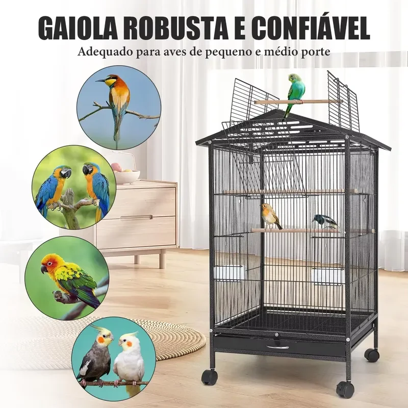 Large Metal Bird Cage 86x46.5x45.5cm Double Top Portable House with Food Box Modern Simple Design for Parrot Canary Pet