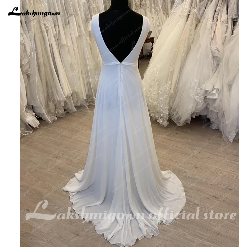 Vestidos de Novia sencillos de corte a para mujer, Vestidos de Novia sin mangas con cuello en V, Vestidos de Novia personalizados