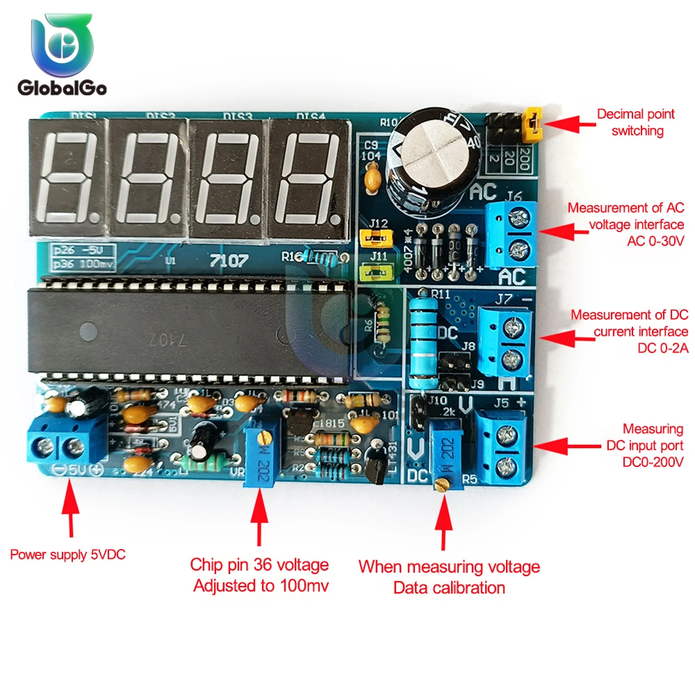 7107 DC5V Cyfrowy zestaw woltmierza AC/DC DIY Zestaw zestawu elektronicznego Moduł 35mA Czerwony Wyświetlacz lutowania Zestaw Szkoleniowy