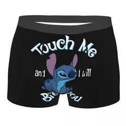 Custom Stitch Anime Boxer Shorts para Homens, 3D Print, Toque-Me, Eu Vou Mordê-lo Roupa Interior, Calcinha Respirável, Cuecas, Cuecas