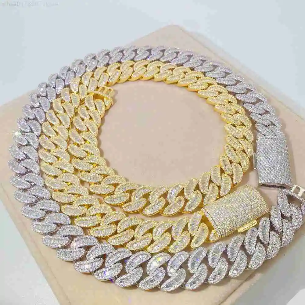 

Hip Hop Jewelry Gra Certificate 18" 20" 22" 24" 18mm 3 Rows Sterling Silver Vvs Moissanite Baguette Cuban Necklace