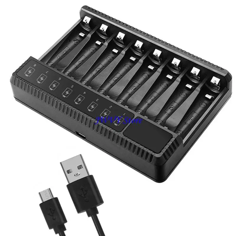 573A High-Speed 8 Slot AA AAA Battery USB C Charging LCD Display for NiMH NiCD AA AAA Rechargeable Batteries