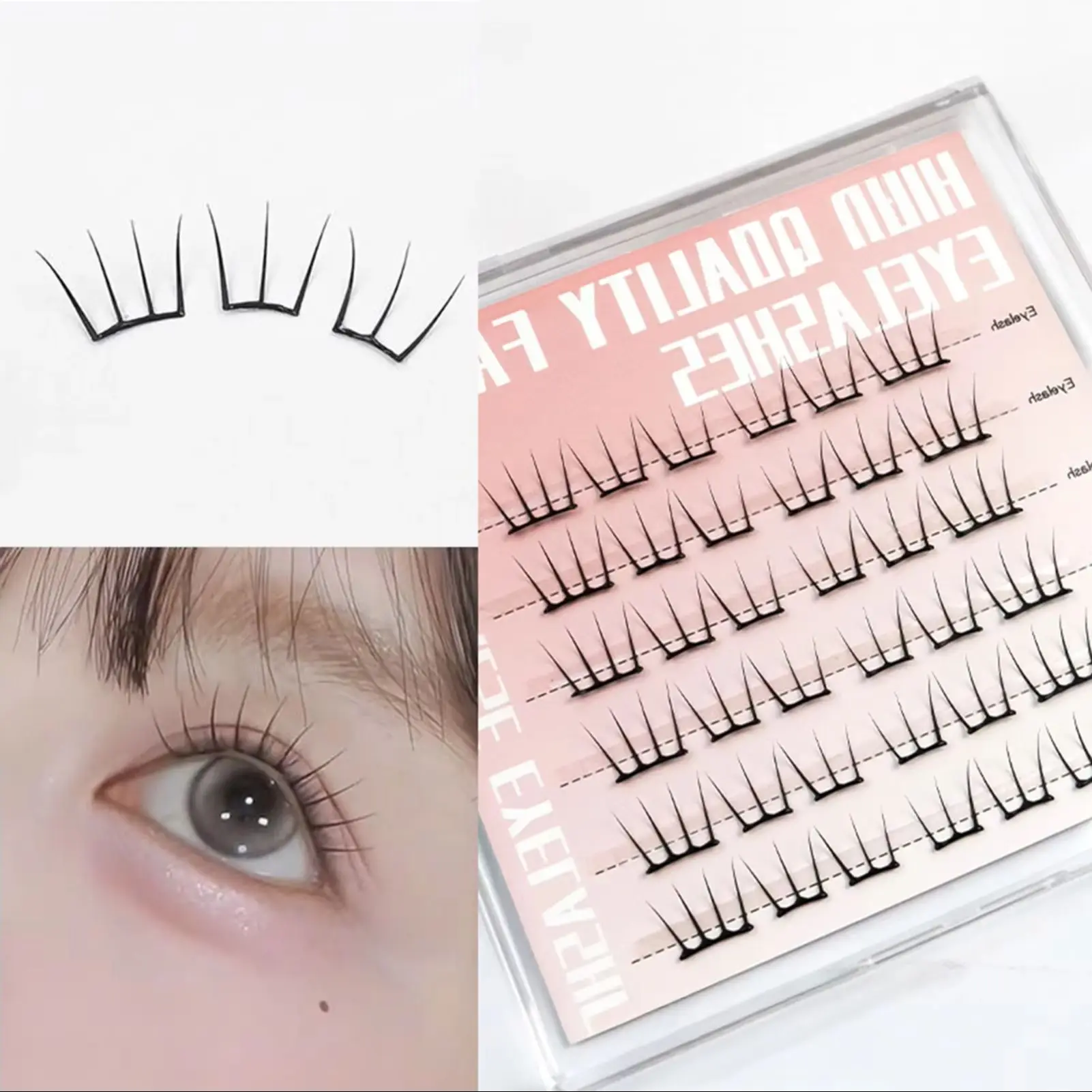 เกาหลี U รูปขนตา DIY False Lashes ธรรมชาติการ์ตูน Lashes แต่งหน้าเครื่องมือ