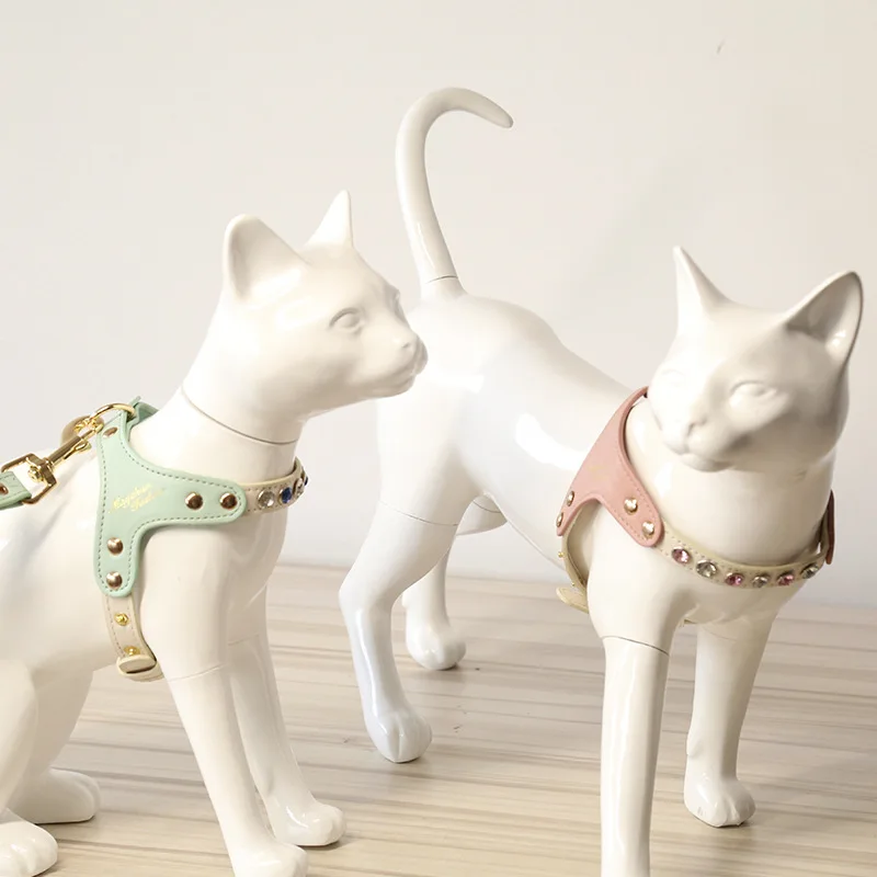 PU Leather Dog Cat Harness Vest and Leash Set Imitation Diamond Pet Harness Puppy Small Dog Cat Harness Pet Supplies