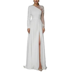 Ivory Elegant O Neck Straight  Evening Dress Long Luxury Applique Women Evening Party Dresses 2024 New Formal Dress Fashionable