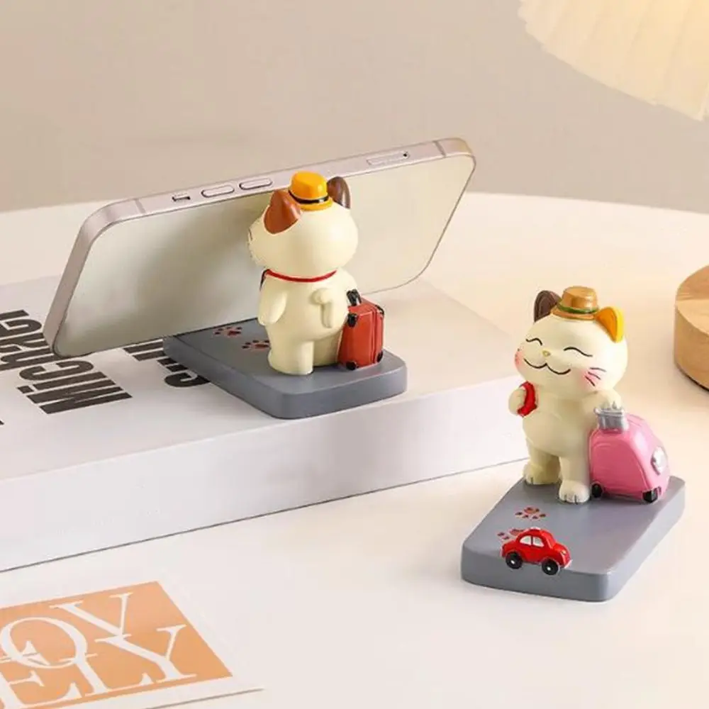 Creative Mini Cat Figurines Cute Resin Craft Miniature Travel Cat Slot Design Phone Stand Lucky Cat Figurines Desktop Decoration