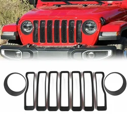 For 2018-2022 Jeep Wrangler JL Sahara Rubicon Car Grills Mesh Front Insert Grille Decoration Cover Headlight Frame Trim Sticker