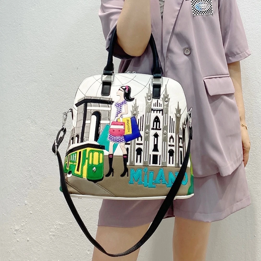 Cartoon Embroidery Women Shell Purses and Handbags Fashion Designer Ladies Shoulder Bags High Quality Female Totes Top Handle