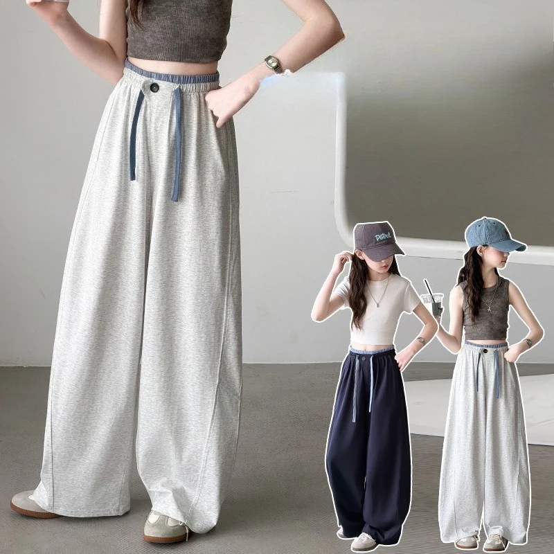 Girls Sorona Ice Silk Sweatpants Summer Kids Thin Knitted Banana Pants Teens Childen Breathable Casual Trousers Cool Sportswear