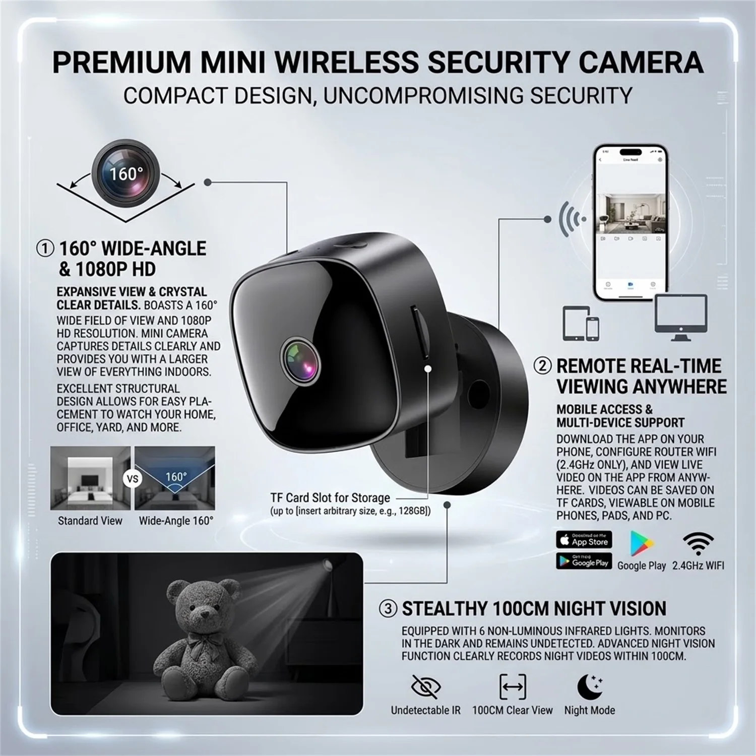Mini Wireless 2.4G WiFi 1080P FHD Camera Rotatable Infrared Night Vision Support TF Card Recording Surveillance Video